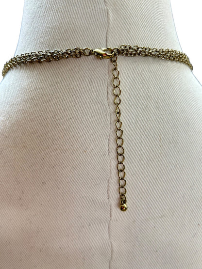 Goldtone Green Statement Tiered Necklace Acrylic Faceted 18-20 Inch