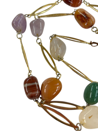 Goldtone and Assorted Stone Necklace 32 Inch Overhead No Clasp