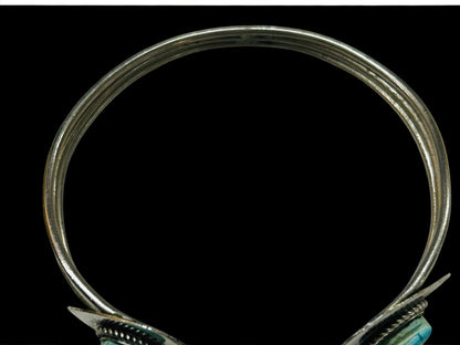 Silvertone Open Bangle Bracelet 2 Hearts Polymer Clay Faux Turquoise