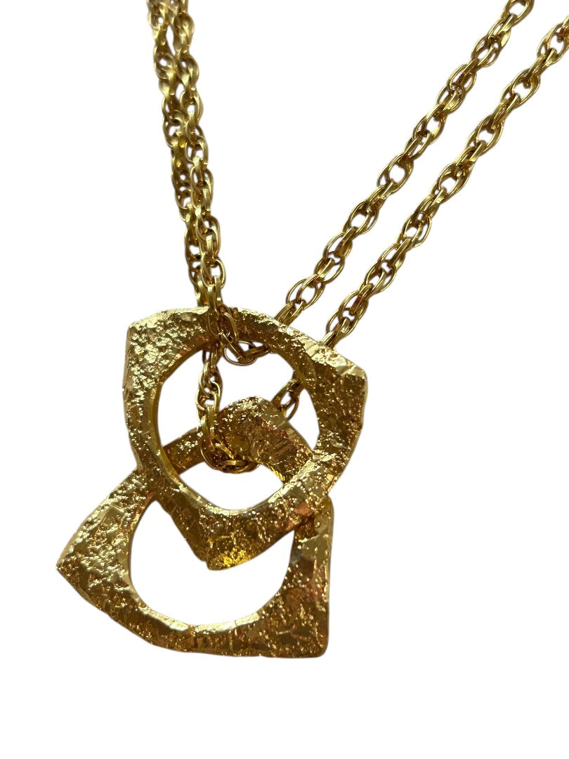 Goldtone Statement Necklace Double Strand 21 Inch Oversize Pendants