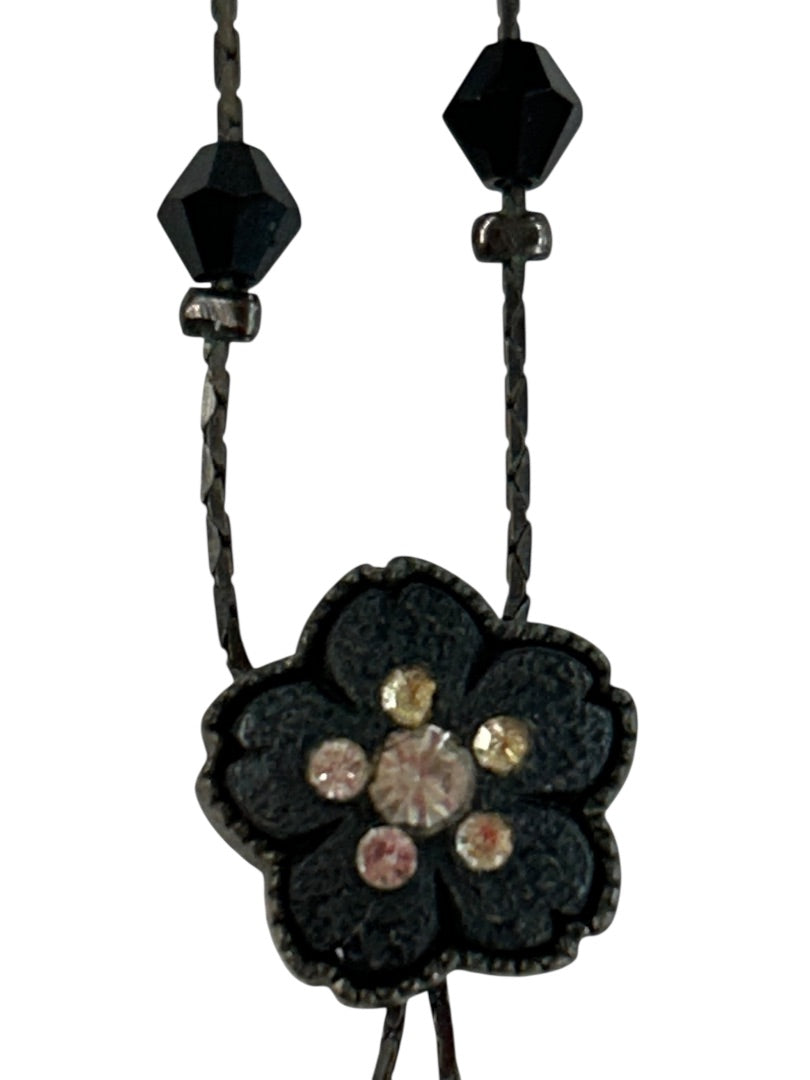 Black Flower Necklace 16 Inch Spring Closure Tassel