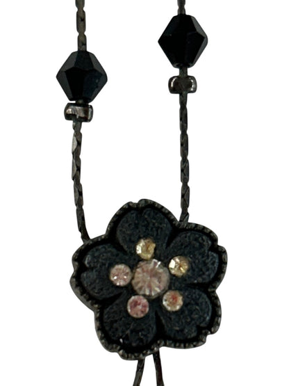 Black Flower Necklace 16 Inch Spring Closure Tassel