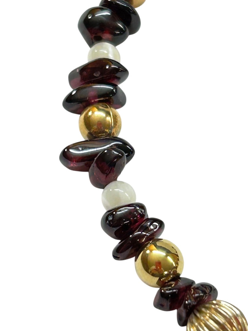 Garnet Chip Bead 14k Gold Filled Spacers Bracelet 7.5 Inch Spring Closure