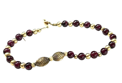 Goldtone Purple Beaded Bracelet Spring Clasp 7 Inch
