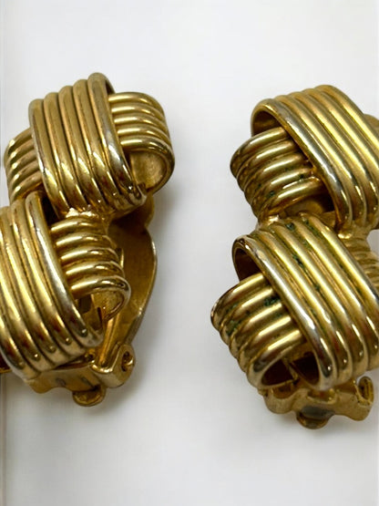 Vintage Clip On Non-Pierced Earrings Goldtone 1.25" Double Knot Design