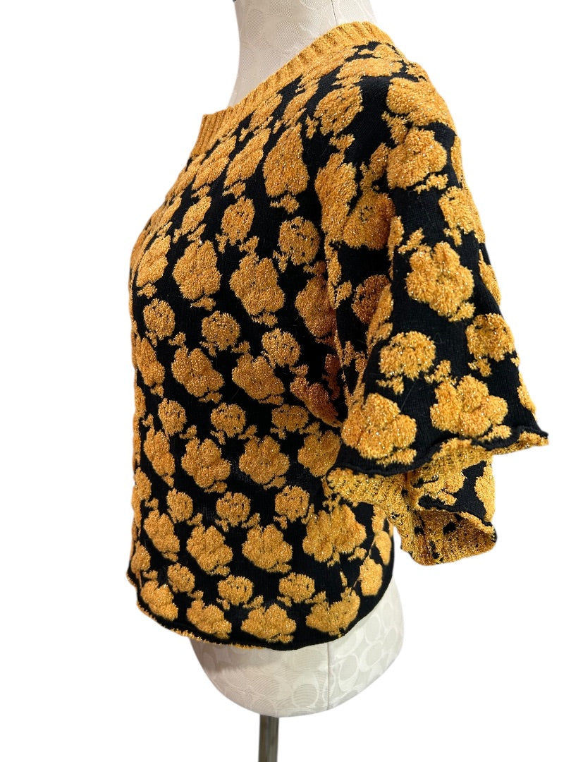 XS Urban Outfitters Retro Rosa Sweater Tee Gold Black Sparkle