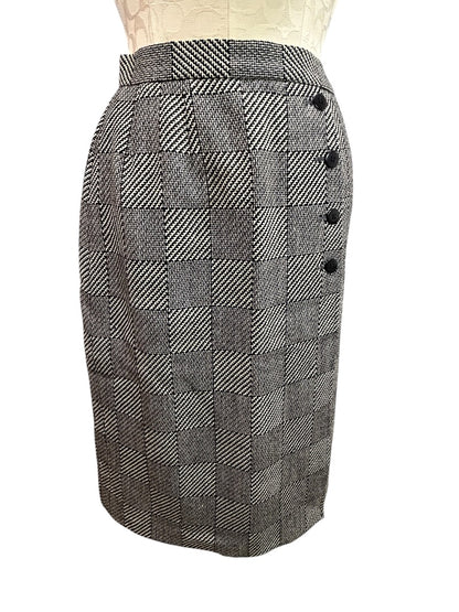 Jaeger Wool Skirt Vintage Checkered Side Button Made In Great Britain Size 24