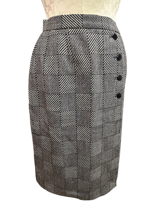Jaeger Wool Skirt Vintage Checkered Side Button Made In Great Britain Size 24