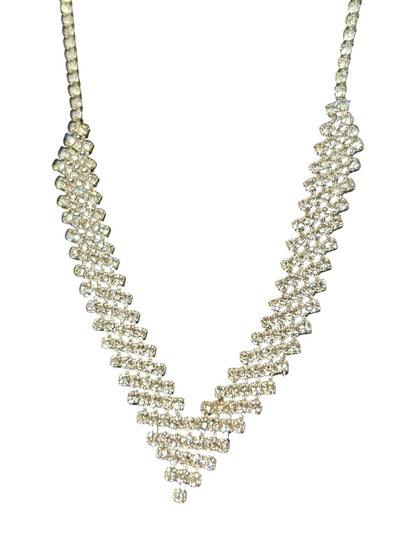 Claires Silvertone Rhinestone V-Necklace New Lobster Clasp 18-22 Inch