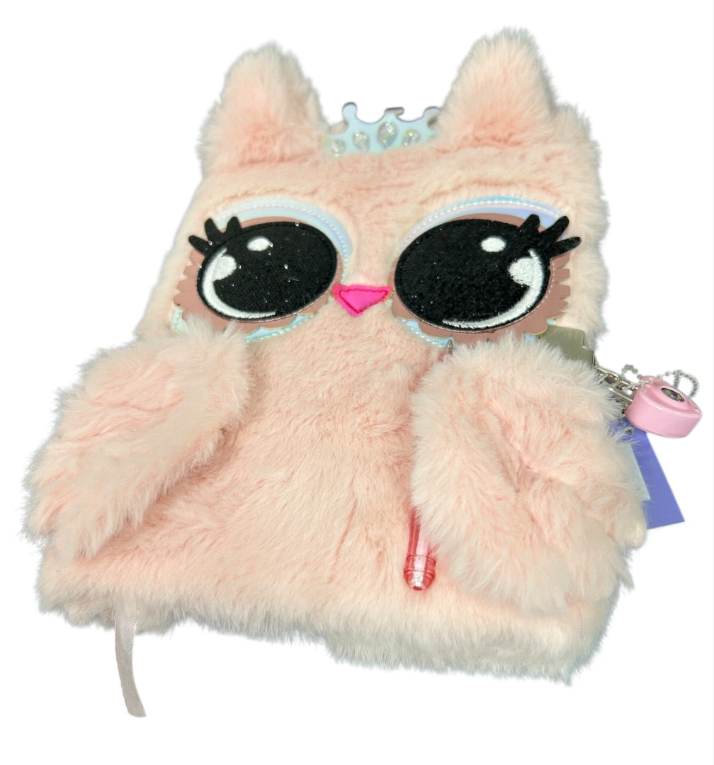 Claires New Plush Lined Journal Diary Locking Princess Owl 8 x 6 Inch