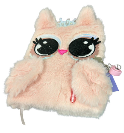 Claires New Plush Lined Journal Diary Locking Princess Owl 8 x 6 Inch