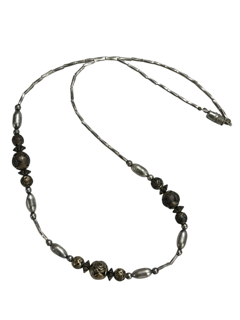 Vintage Mixed Metals 18 Inch Necklace Barrel Clasp Rose Beads