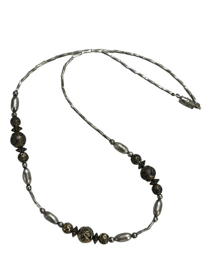 Vintage Mixed Metals 18 Inch Necklace Barrel Clasp Rose Beads