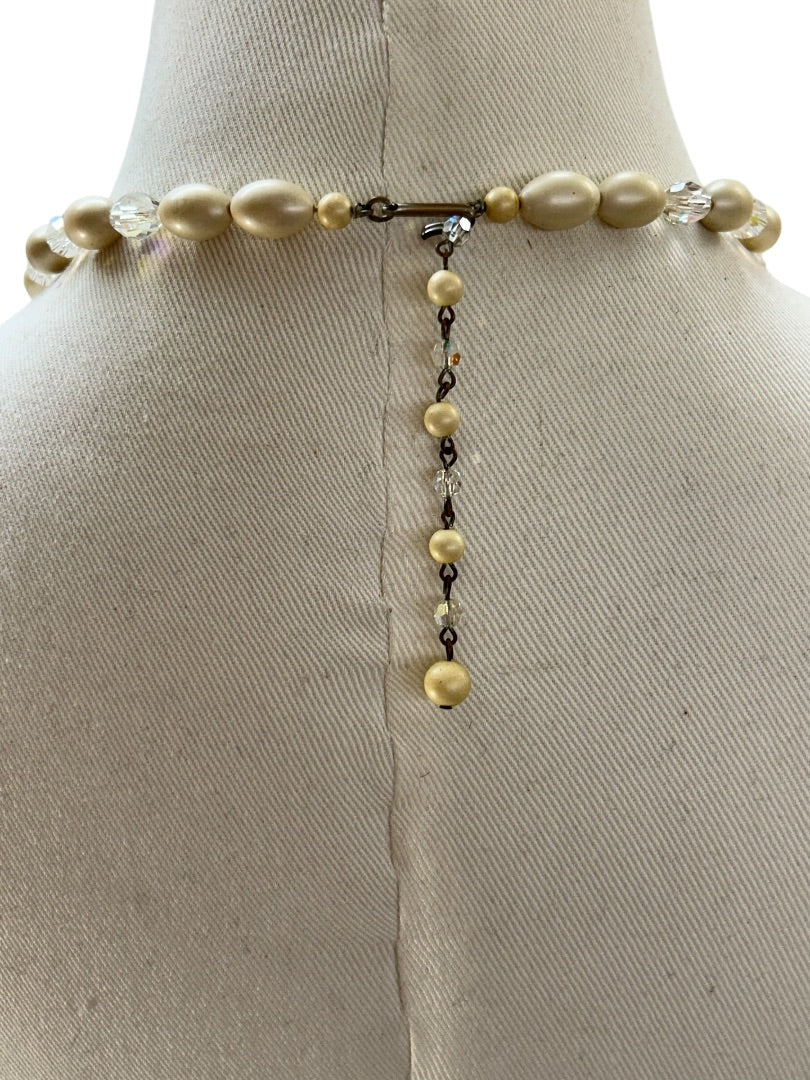 Vintage Faux Pearl Aurora Borealis 22-25 Inch Necklace Hook Closure