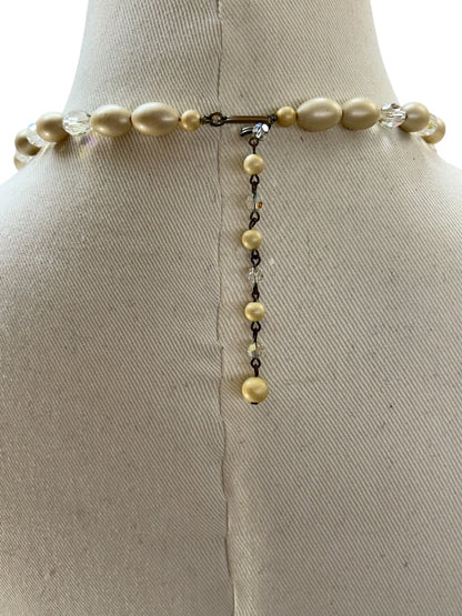 Vintage Faux Pearl Aurora Borealis 22-25 Inch Necklace Hook Closure