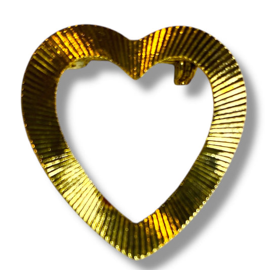 Vintage Goldtone Textured Open Heart Brooch Pin 1.1 Inch