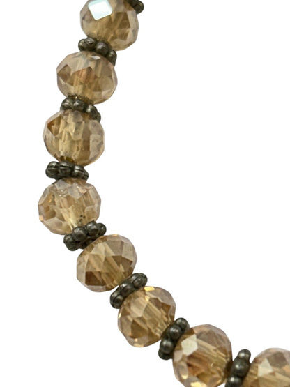 Stretch Peach Crystal Silvertone Spacer Bracelet Stretchy