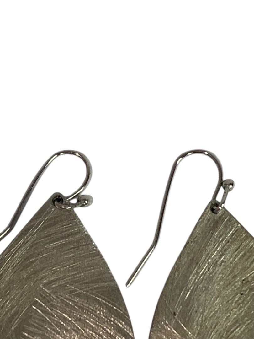 Brushed Silvertone Statement Earrings Fishhook Pierced 1.9 Inch Drop Dangle