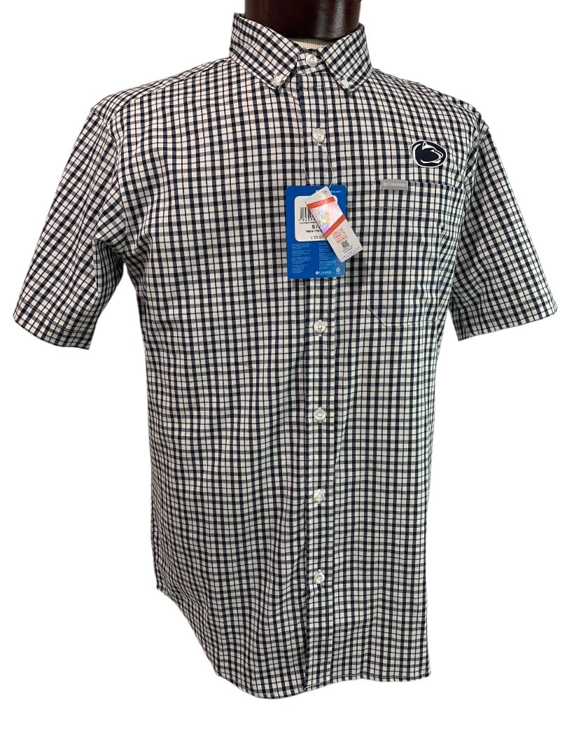 Small Columbia Mens New Penn State Button Down Short Sleeve Checked