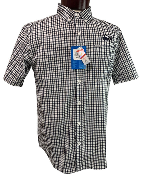 Small Columbia Mens New Penn State Button Down Short Sleeve Checked