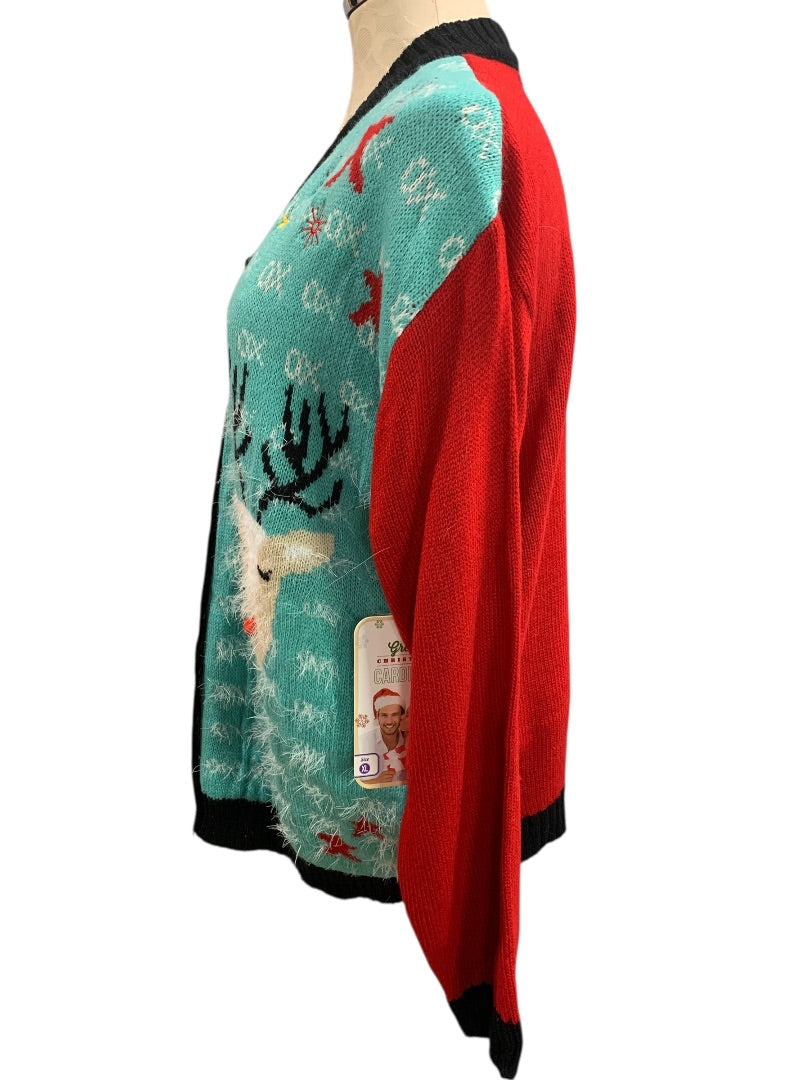 XL Womens New Christmas Cardigan Sweater Soft Fuzzy Santa Reindeer