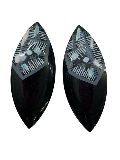 1980s Metal Lightweight Earrings Black Painted 2.5 Inches Post Pierced