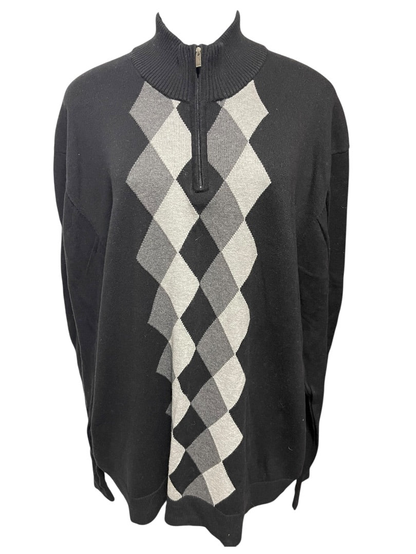 XXL Alfani Arglye 3/4 Zip Long Sleeve Men's Sweater Black & Gray