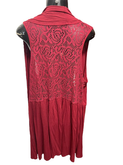XL Coldwater Creek Womens Burgundy Open Vest Tunic Lace Detail