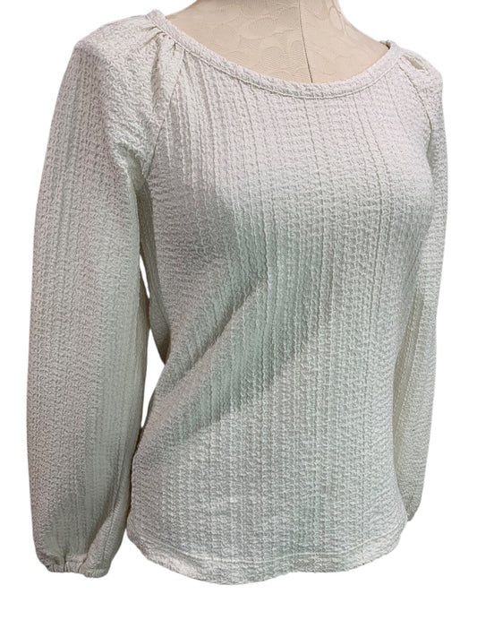 XS Loft Womens Ivory Pucker Stretch Long Sleeve Pullover Shirt Top Oversize