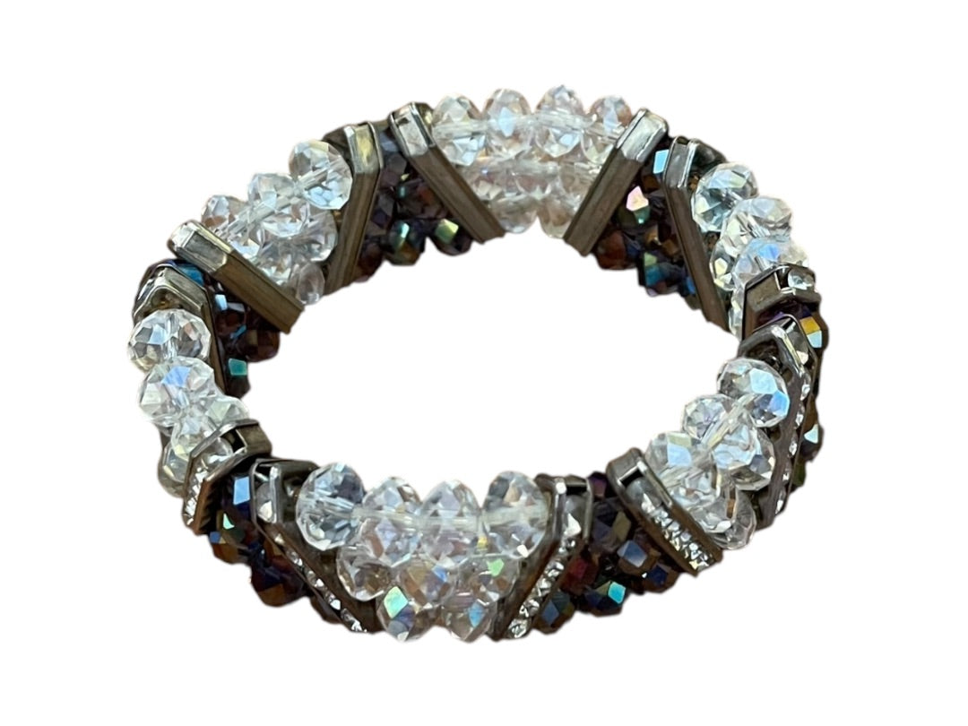 Sparkle Three Strand Stretch Bracelet Purple Clear Silvertone Rhinestone