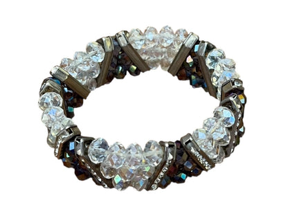 Sparkle Three Strand Stretch Bracelet Purple Clear Silvertone Rhinestone