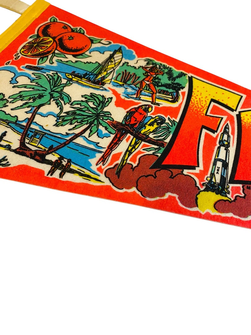 Vintage 26.5 Inch Kitschy Florida Pennant Souvenir Felt Flag USA Made