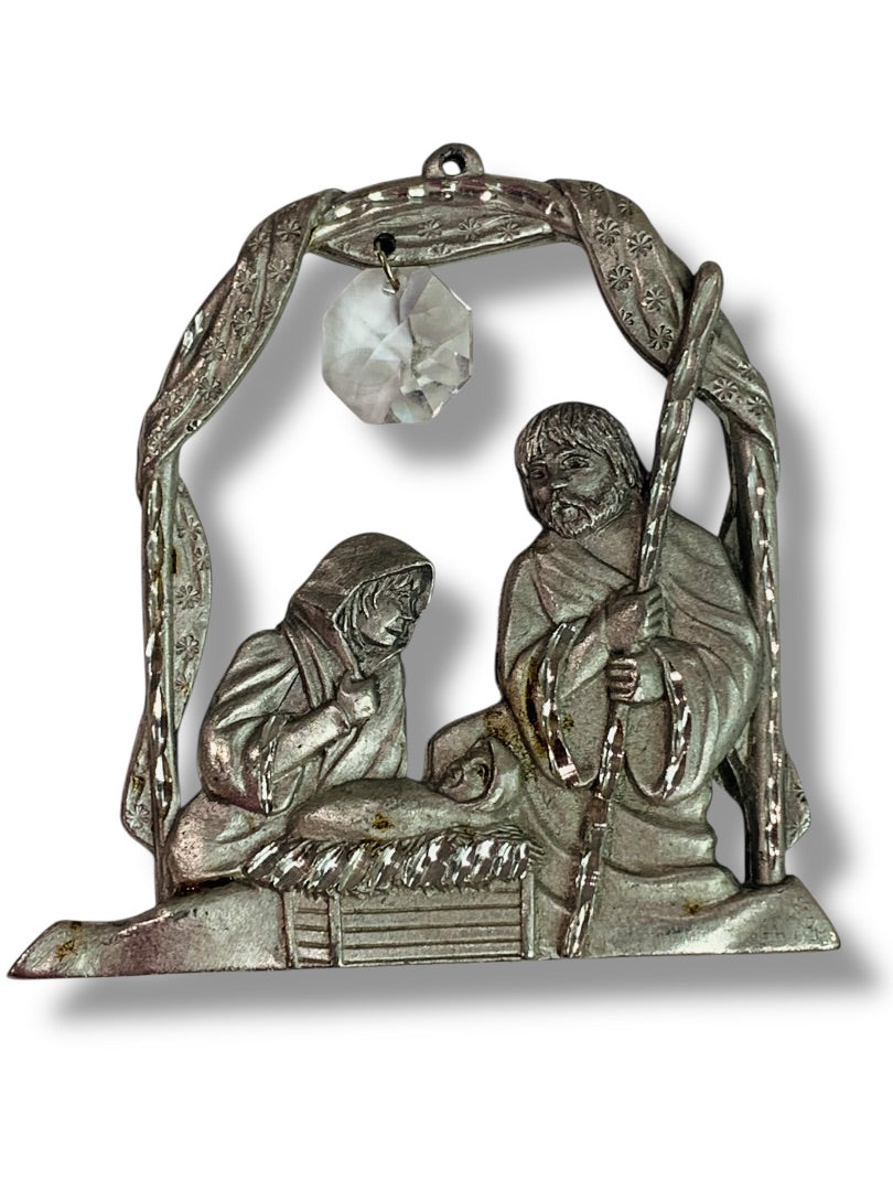 Spoontiques Pewter Nativity Ornament Crystal 3" #2376 Suncatcher