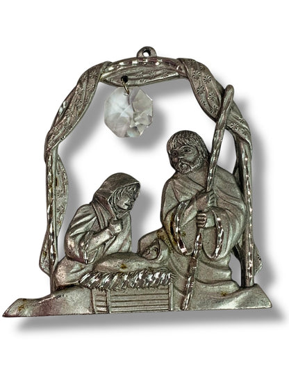 Spoontiques Pewter Nativity Ornament Crystal 3" #2376 Suncatcher