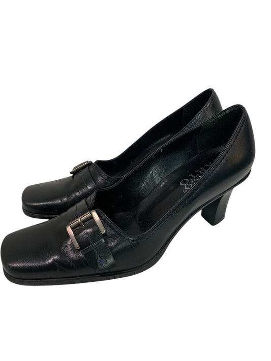 Size 7.5M Franco Sarto Womens Black Leather Shoes Square Toe 3" Heel