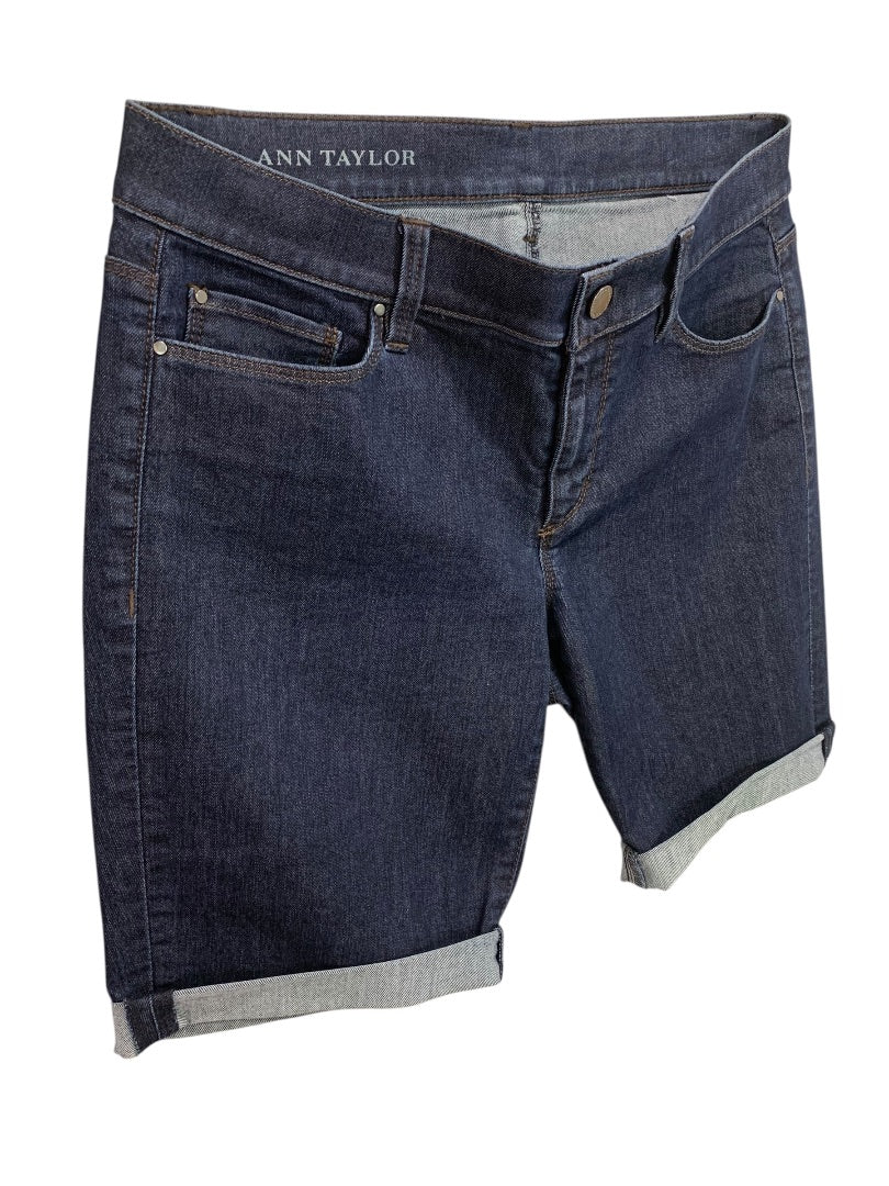 Size 8 Ann Taylor Womens Jean Shorts Stretch Denim Dark Wash Cuffed
