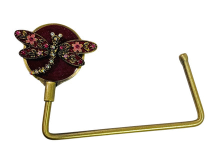 Goldtone Dragonfly Purse Cane Table Hook Embellished Sparkle