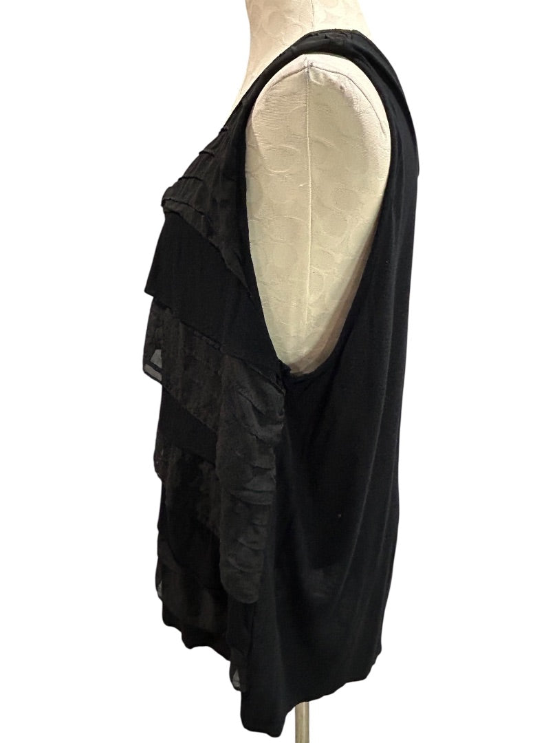 2X Cable & Gauge Woman Black Pullover Dressy Tank Shirt Sleeveless Ruffle