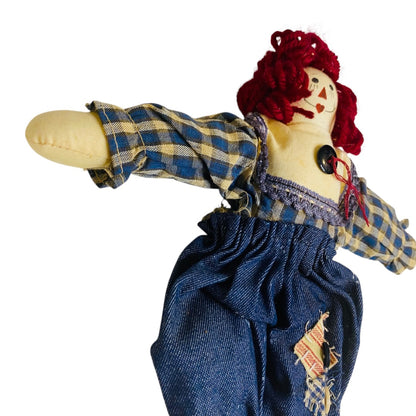 Vintage Handmade Raggedy Ann Rag Ornament Jean Denim 10 Inch