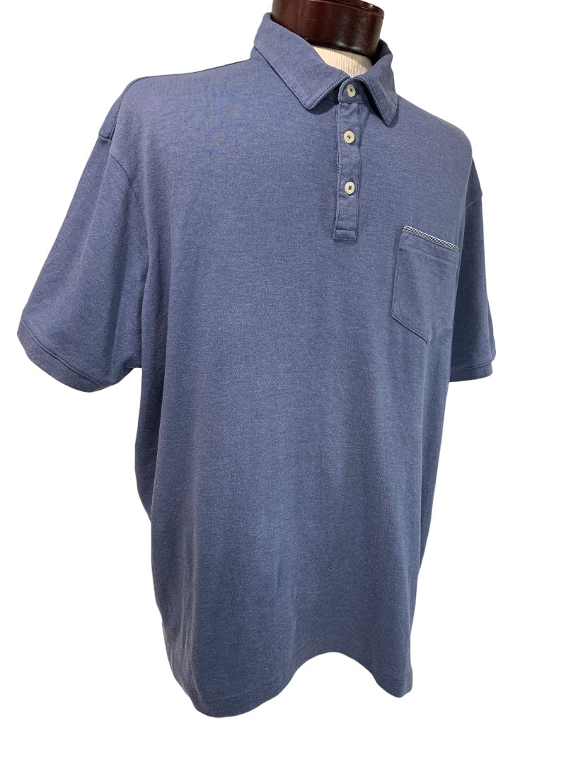 XXL Tahari Mens Blue Golf Polo Shirt Soft Single Pocket Short Sleeve