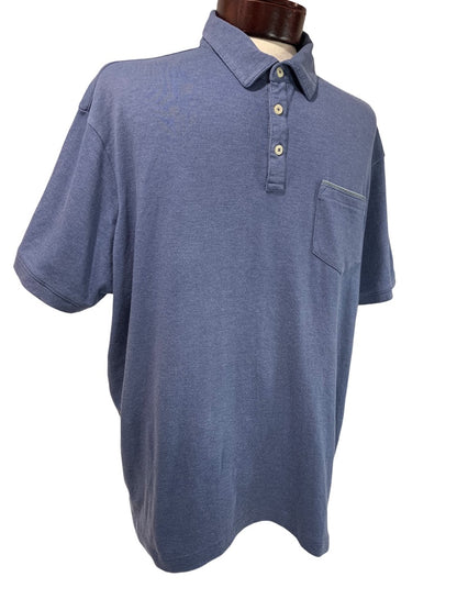 XXL Tahari Mens Blue Golf Polo Shirt Soft Single Pocket Short Sleeve