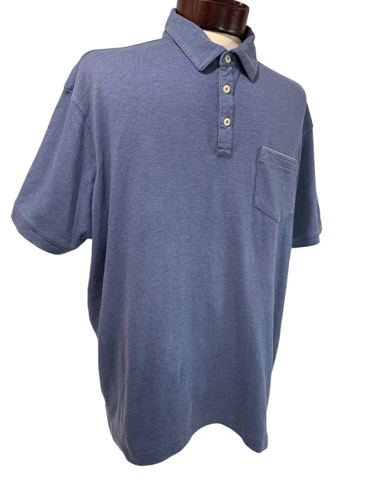 XXL Tahari Mens Blue Golf Polo Shirt Soft Single Pocket Short Sleeve