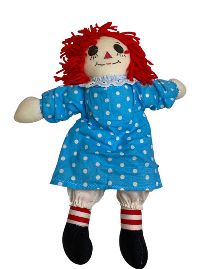 Vintage Raggedy Ann Rag Doll Blue Polka Dot Dress 15" Handmade