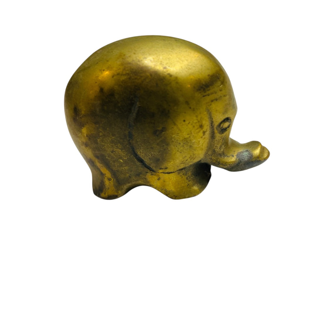 Vintage Small Brass Elephant Figurine Paperweight 2.5" x 1.75"h Lucky