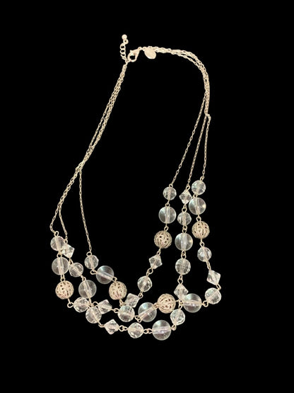Express Multistrand Silvertone Necklace Clear Beads 16 Inch
