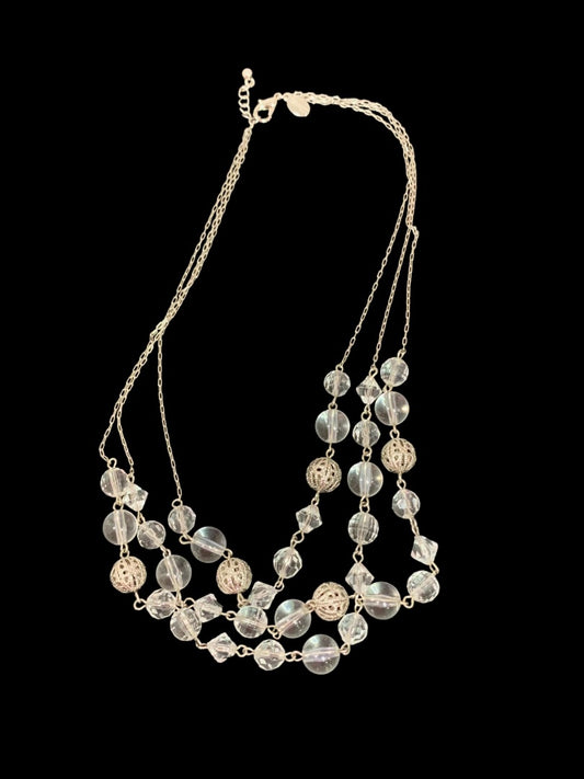 Express Multistrand Silvertone Necklace Clear Beads 16 Inch