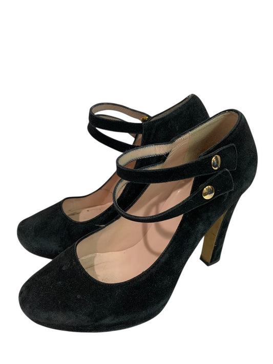 Size 7 Kate Spade Nara Double Strap 4.5" Heel Shoes Black Suede