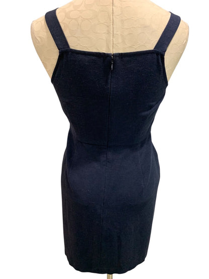 Size 4P Loft Navy Blue Belted Dress Sleeveless Back Zip Linen Blend