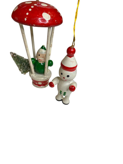 Vintage Wooden Christmas Holiday Ornaments Balloon Snowman 1.5"-3"