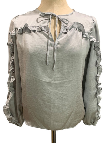 XXSP Loft Petites Womens Gray Satiny Pullover Blouse Ruffle Detail